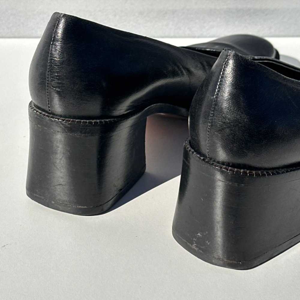 Jil Sander Vintage Black Leather Square Toe Block Heel Pumps Made in Spain 38 - Picture 4 of 13